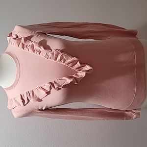 Ralph Lauren Small Pink Ruffle Sweater Top Casual Comfy Cozy Preppy Pullover